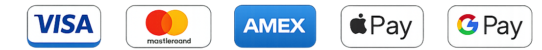 Accepted payment methods: Visa, Mastercard, American Express, Apple Pay and Google Pay