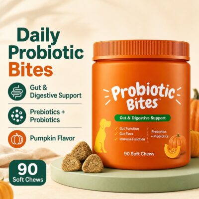 Daily Probiotic Bites for dogs in pumpkin flavor, 90 soft chews