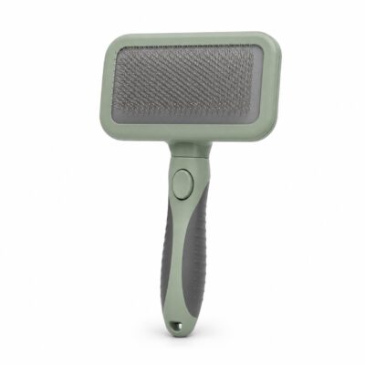 Sage-green self-cleaning slicker brush for dogs and cats