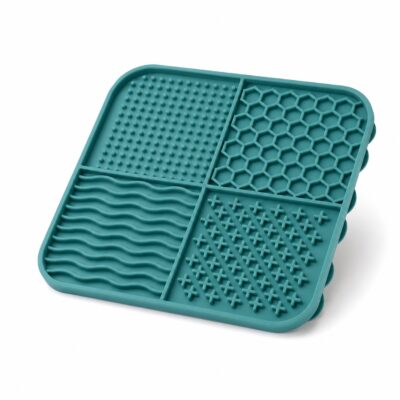 Teal silicone lick mat for dogs with suction base
