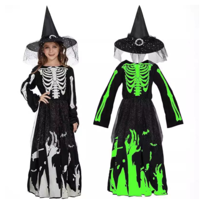 Women’s Luminous Death Skull Skeleton Costume - Halloween Party COS Outfit