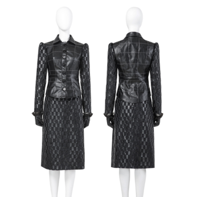 Cruella Cosplay Costume – Black & White Witch Villain Leather Skirt Outfit