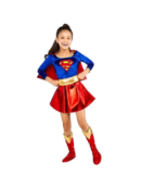 Girls Supergirl Halloween Costume - Kids Superhero Cosplay Dress Outfit