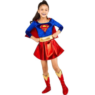 Girls Supergirl Halloween Costume - Kids Superhero Cosplay Dress Outfit