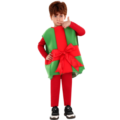 Kids Ugly Christmas Sweater Costume – Gift Box Present Tunic (Red/Green) 