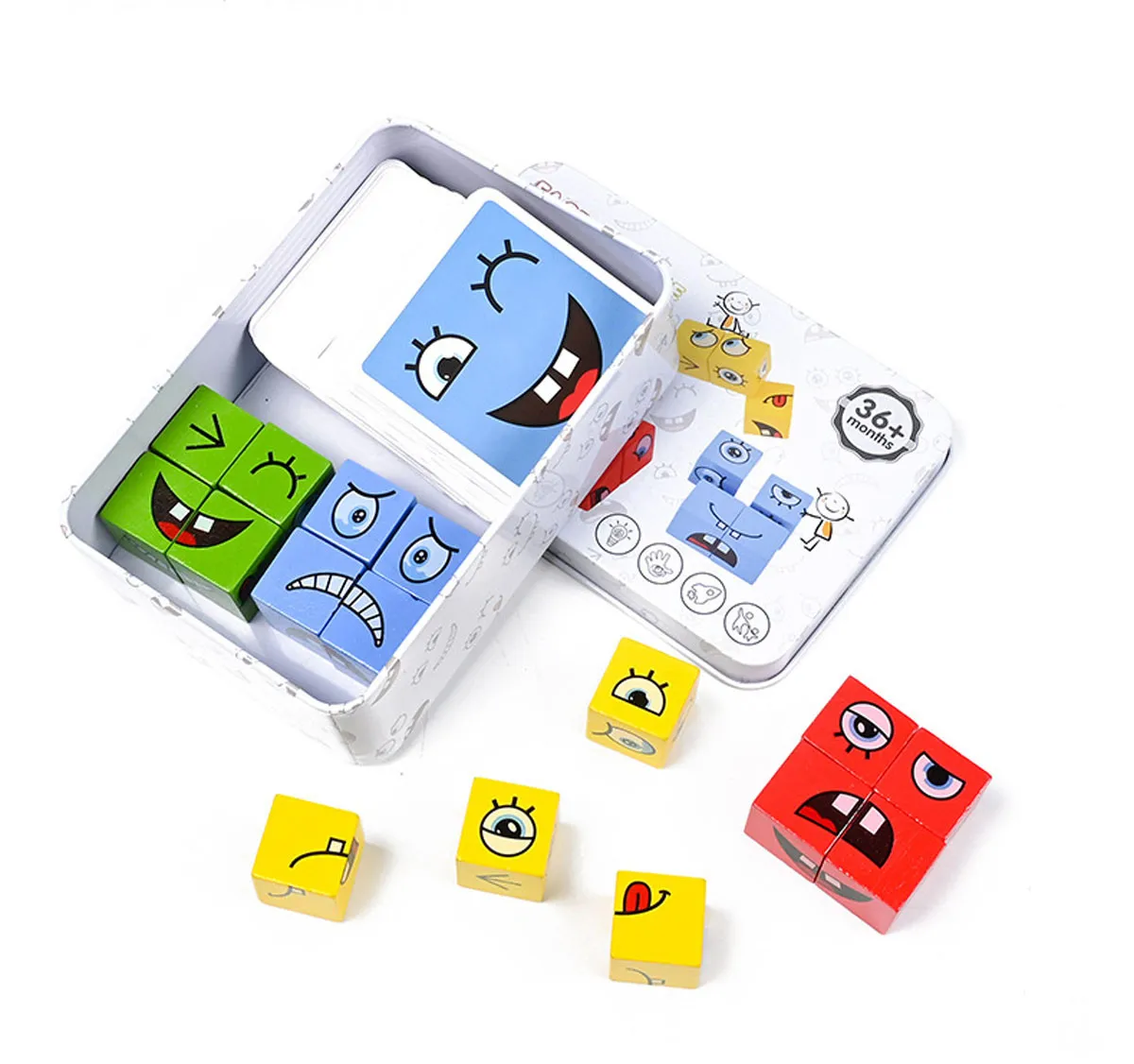 Wooden Cube Face Expression Puzzle Game – Montessori Emotion Toy