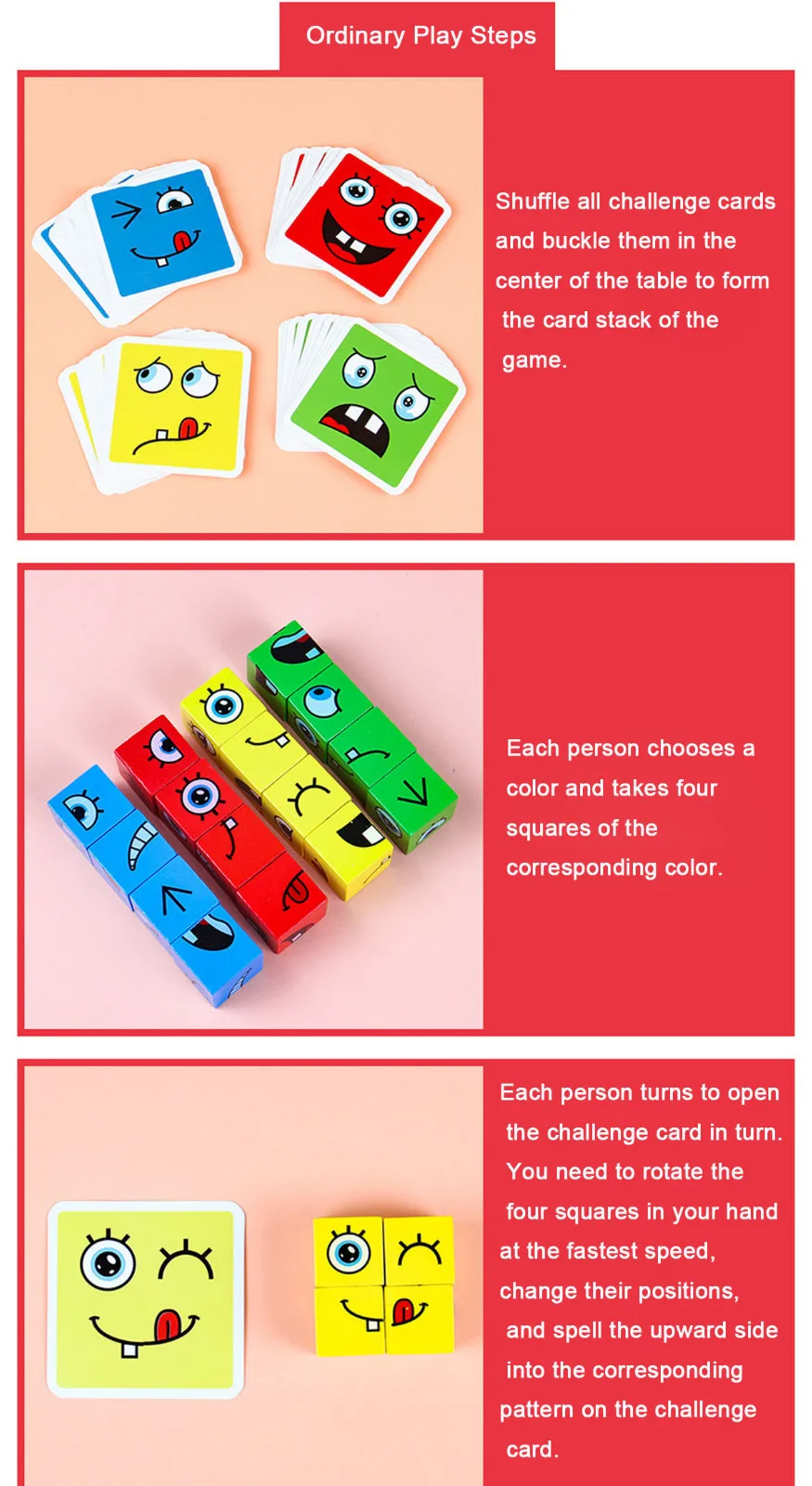 Wooden Cube Face Expression Puzzle Game – Montessori Emotion Toy - Image 6