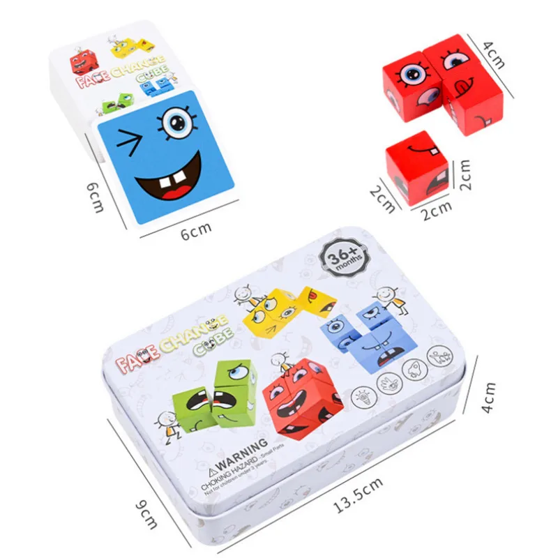 Wooden Cube Face Expression Puzzle Game – Montessori Emotion Toy - Image 8